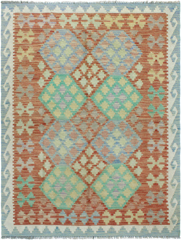 Sangat Meredith Red/Blue Rug, 4'2" x 5'10"