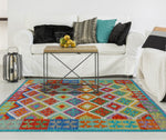 Sangat Lutfiye Turquoise/Ivory Rug, 4'4" x 5'10"