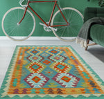 Sangat Radbert Blue/Orange Rug, 3'2" x 4'9"