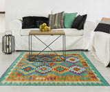 Sangat Radbert Blue/Orange Rug, 3'2" x 4'9"