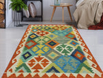 Sangat Maqpal Blue/Rust Rug, 3'2" x 4'10"