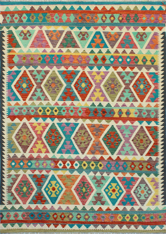 Sangat Ulbolsyn Turquoise/Ivory Rug, 5'9" x 8'1"