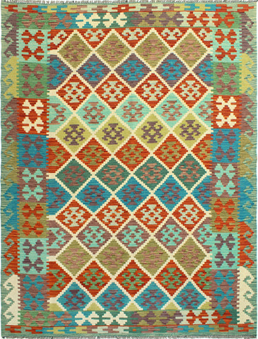 Sangat Qadeer Red/Turquoise Rug, 5'7" x 7'10"