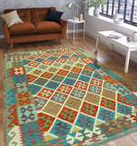 Sangat Qadeer Red/Turquoise Rug, 5'7" x 7'10"