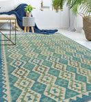 Sangat Rahmatul Blue-Grey/Ivory Rug, 5'6" x 8'0"