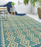 Sangat Rahmatul Blue-Grey/Ivory Rug, 5'6" x 8'0"