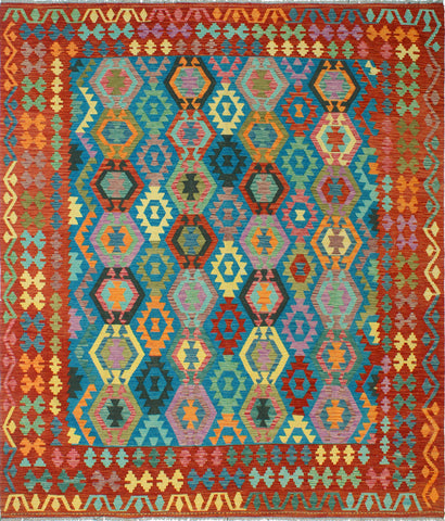 Sangat Vallen Turquoise/Red Rug, 8'5" x 9'8"