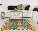 Sangat Panya Green/Rust Rug, 3'3" x 4'10"