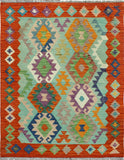 Sangat Rihab Green/Red Rug, 3'5" x 4'7"