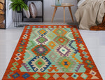 Sangat Rihab Green/Red Rug, 3'5" x 4'7"