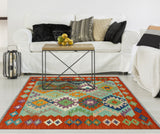 Sangat Rihab Green/Red Rug, 3'5" x 4'7"