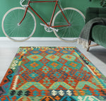 Sangat Pouran Red/Turquoise Rug, 5'0" x 6'7"