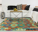 Sangat Pouran Red/Turquoise Rug, 5'0" x 6'7"