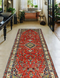 Fine VTG Muqadas Red/Beige Runner, 3'9" x 10'8"