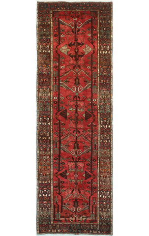 Fine VTG Ramon Red/Brown Runner, 3'2" x 9'10"