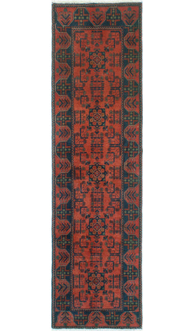 Khal Mohammadi Laho Rust/Navy Runner, 2'7" x 9'6"