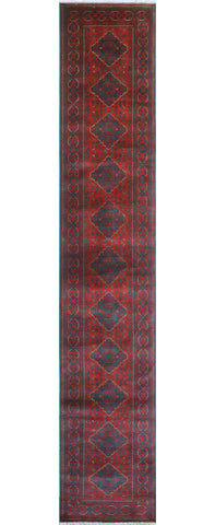 Khamyab Wally Red/Navy Runner, 2'11" x 16'11"