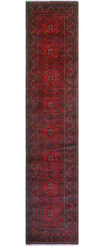 Khamyab Mawiyah Red/Navy Runner, 2'7" x 12'8"