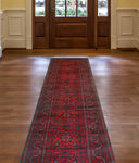 Khamyab Mawiyah Red/Navy Runner, 2'7" x 12'8"