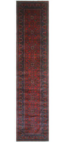 Khamyab Nawar Burgundy/Navy Runner, 2'9" x 12'8"