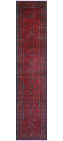 Khamyab Rose Red/Navy Runner, 2'8" x 13'5"