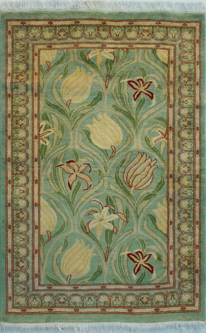 Wali Akhdan Lt. Green/Beige Runner, 3'0" x 4'11"