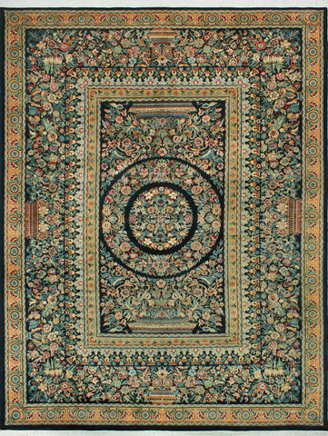 Wali Dua Black/Lt. Green Rug, 9'1" x 12'7"