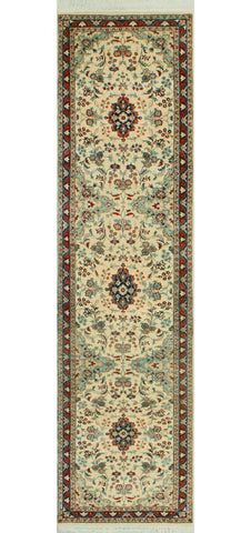 Wali Qssim Ivory/Navy Runner, 2'6" x 10'1"