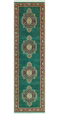 Wali Ed Green/Ivory Runner, 2'8" x 9'11"