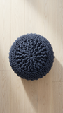 Amelia Round Hand-Woven Upholstered Pouf, Navy