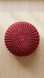 Miya Round Hand-Woven Upholstered Pouf Ottoman, Red