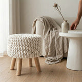 Rosh Round Handcrafted Cotton Knitted Accent Stool, (Multiple Colors)
