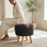Rosh Round Handcrafted Cotton Knitted Accent Stool, (Multiple Colors)