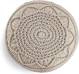 Sadie Boho Beige Geometric Macrame Pouf Ottoman