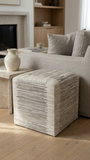 Striped Hide Pouf Maxwell, Beige (18"x18"x18")