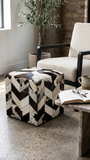 Geometric Hide Pouf Levi, Black (18"x18"x18")