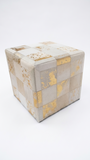 Gold Foil Hide Pouf Flynn, Ivory (18"x18"x18")