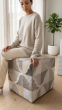 Geometric Hide Pouf Braxton, Grey (18"x18"x18")
