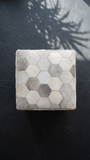 Geometric Hide Pouf Eli, Ivory (18"x18"x18")