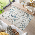 Machine Washable Archie Blue/Beige Rug