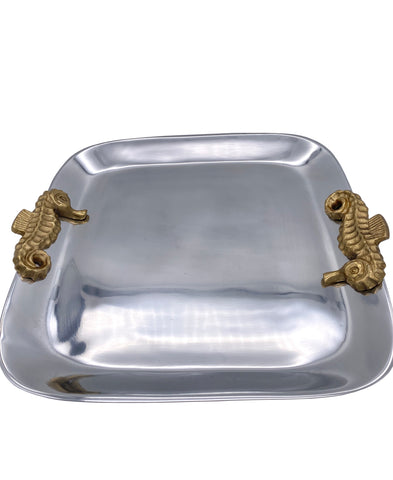 Josephine Gilded Seahorse Tray , Silver (12"x13"x1")