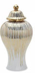 Eliott White/ Gold Ginger Jar 12"X 6" X6"