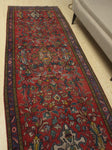 Vintage Rahmatul Red/Ink Blue Runner, 3'7" x 10'8"