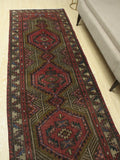Vintage Brecken Rusty-Red/Teal Green Runner, 3'1" x 9'11"