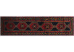 Semi Antique Maya Black/Red Rug, 3'5" x 13'2"
