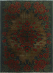Vintage Folade Green/Gold Rug, 3'7" x 4'11"