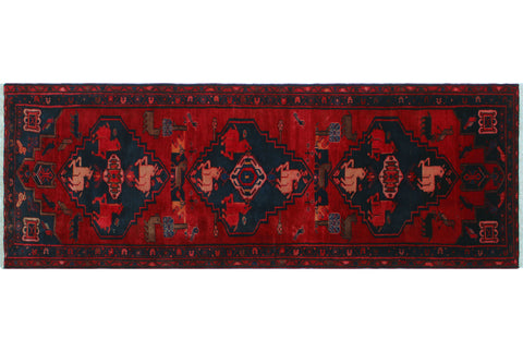 Semi Antique Behnam Red/Blue Runner, 3'4" x 9'9"