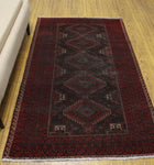 Semi Antique Ibrahim Red/Black Rug, 3'9" x 6'5"