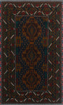 Balochi Hami Navy/Burgundy Rug, 3'9" x 6'2"