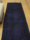 Vintage Mowluda Blue/Charcoal Rug, 3'0" x 8'8"